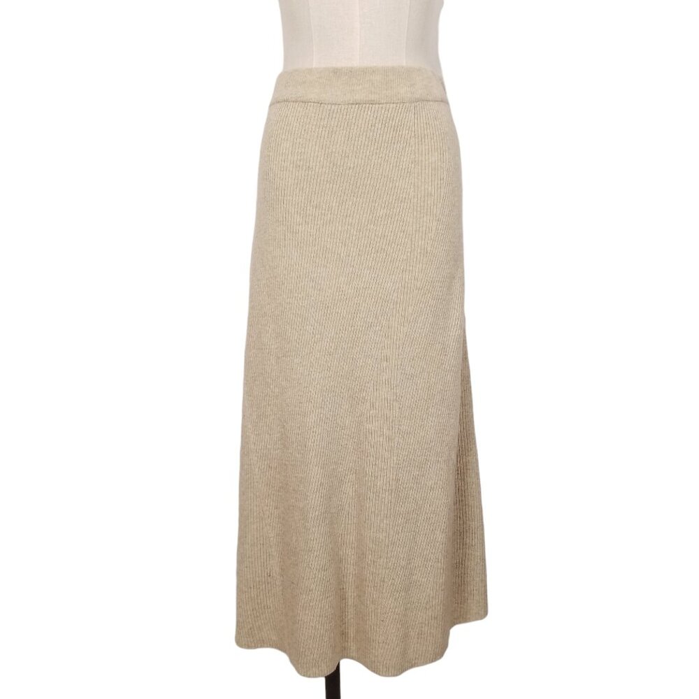 Marina V Paris Knit Midi Sweater Skirt Beige Sz Medium
